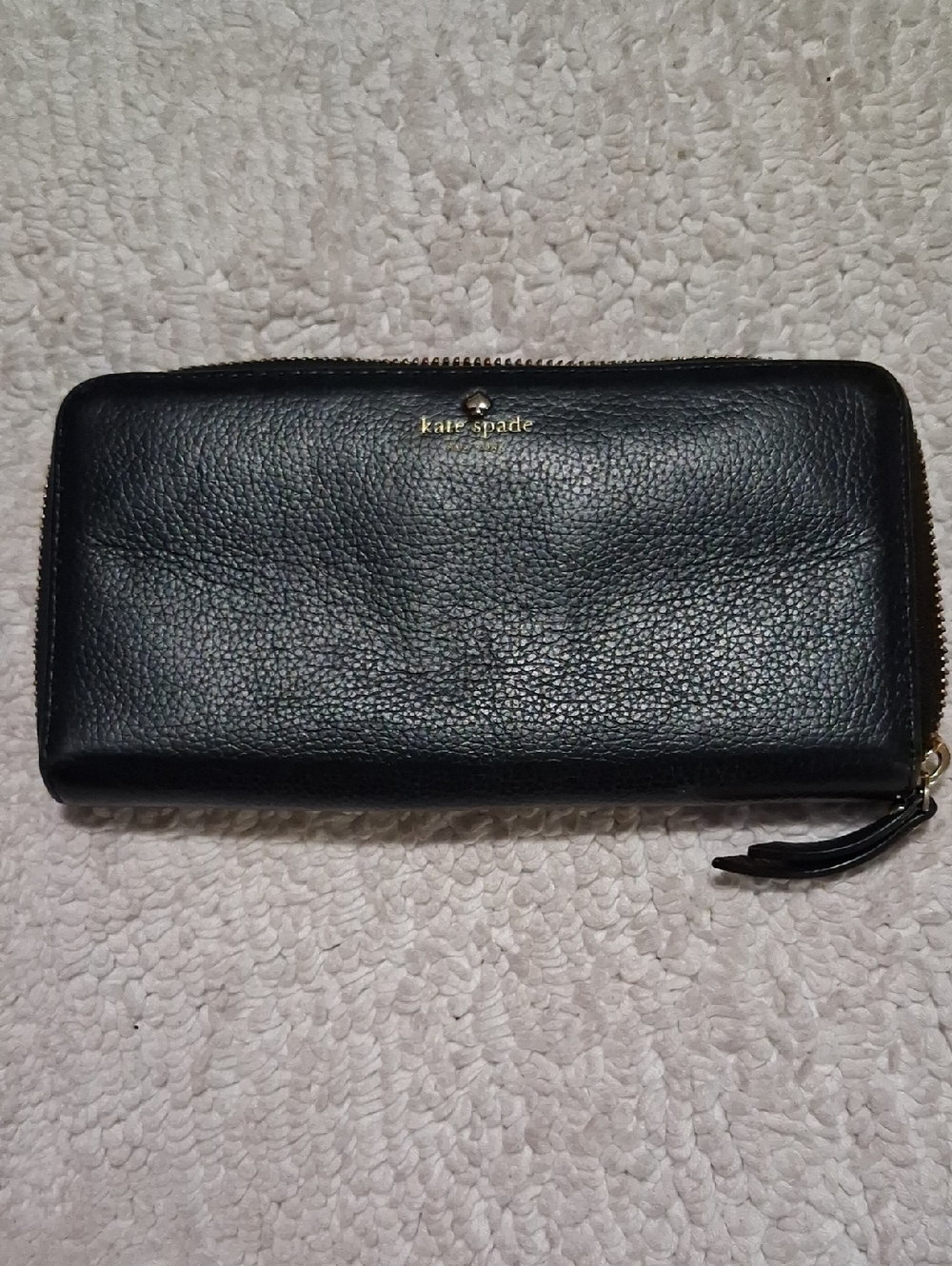 kate spade Black Zip-Around Leather Wallet with Gold Logo